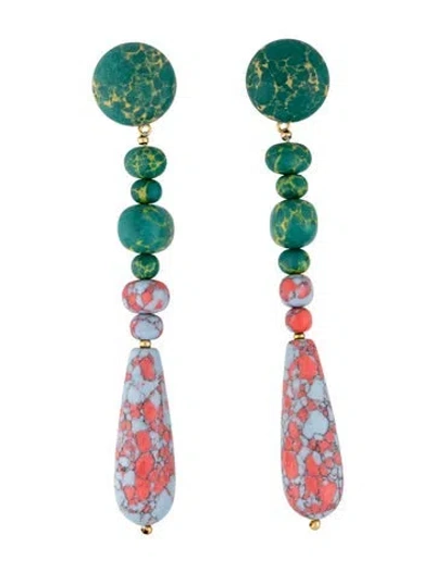 Pre-owned Lele Sadoughi Stone 'copacabana' Drop Earrings In Blue/green/pink