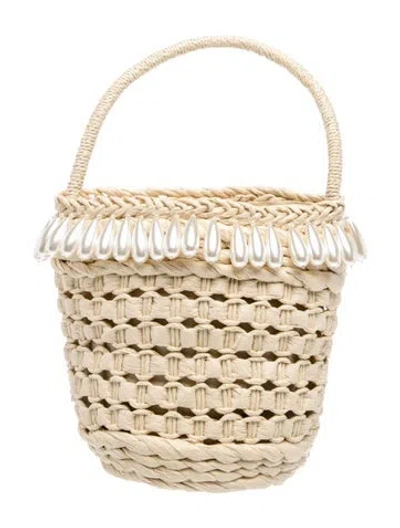 Pre-owned Lele Sadoughi Straw Bucket Bag In Neutrals