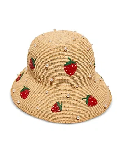 Lele Sadoughi Strawberry Raffia Bucket Hat In Brown