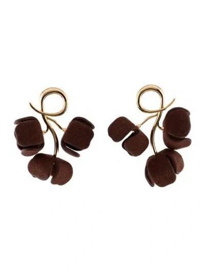 Pre-owned Lele Sadoughi Suede Bellflower Drop Earrings In Brown