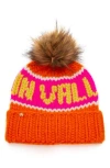 Lele Sadoughi Sun Valley Faux Fur Pompom Merino Wool Beanie In Orange
