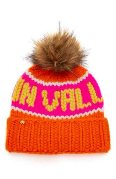 Lele Sadoughi Sun Valley Faux Fur Pompom Merino Wool Beanie In Orange