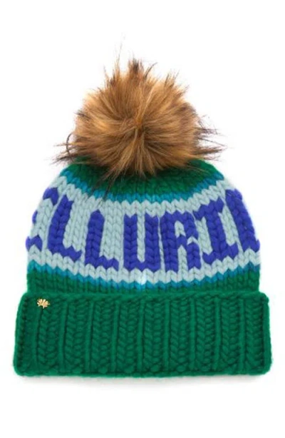 Lele Sadoughi Telluride Faux Fur Pompom Merino Wool Beanie In Green