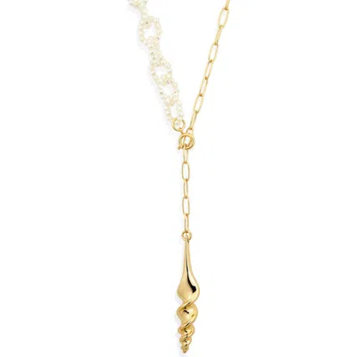 Lele Sadoughi Turritella Faux Pearl Y-necklace In Gold