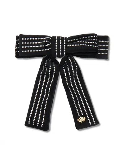 Lele Sadoughi Women's Antoinette Crystal-pinstriped Bow Barrette In Black