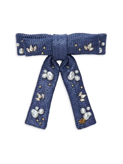 Lele Sadoughi Azure Antoinette Oasis Embellished Bow Barrette In Blue