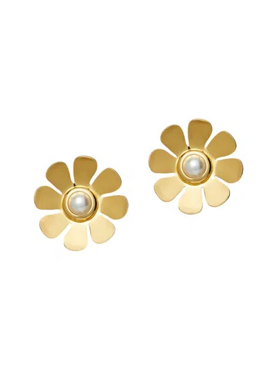 Lele Sadoughi Women's Daisy 14k Gold-plated & Faux Pearl Button Earrings In Orange