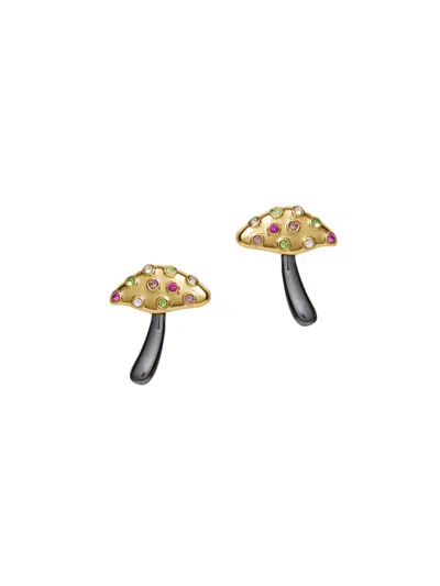 Lele Sadoughi Women's Mushroom Button 14k-gold-plated, Hematite-plated & Crystal Earrings In Pink