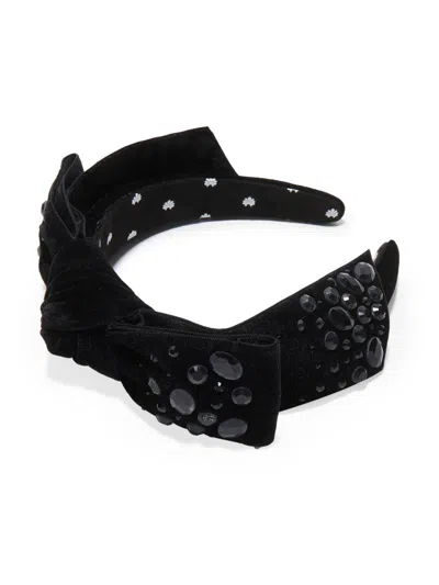 Lele Sadoughi Women's Shirley Crystal-pebbled Velvet Headband In Black