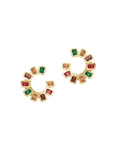 Lele Sadoughi Women's Spiral Gem 14k-gold-plated & Crystal Hoop Earrings In Red