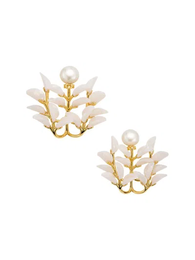Lele Sadoughi Women's Vine Leaf 14k-gold-plated, Imitation Pearl & Resin Chandelier Earrings In Red