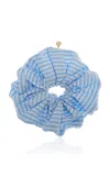 Lelet Ny Amy Oversized Cotton-seersucker Scrunchie In Blue