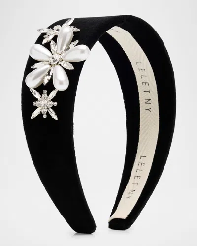 Lelet Ny Annie Crystal Cluster Velvet Wide Headband In Black
