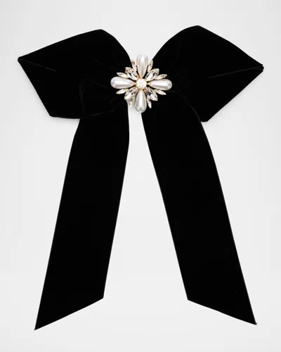 Lelet Ny Annie Large Pearly Crystal Velvet Bow In Black
