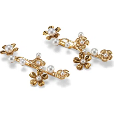 Lelet Ny Brynn 2-pack Floral & Faux Pearl Hair Pins In Gold