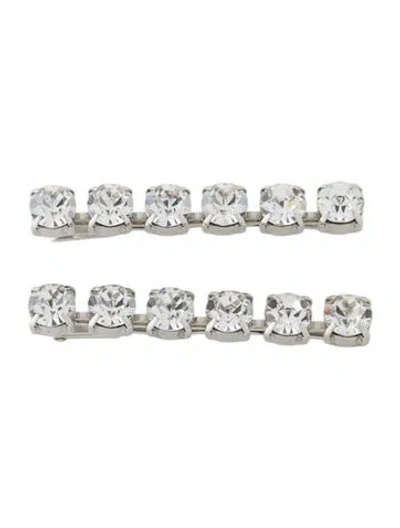 Pre-owned Lelet Ny Crystal Accent Hair Clips In Silver
