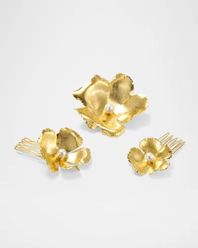 Lelet Ny Eden Floral Faux Pearl Hair Pins, Set Of 3 In Gold