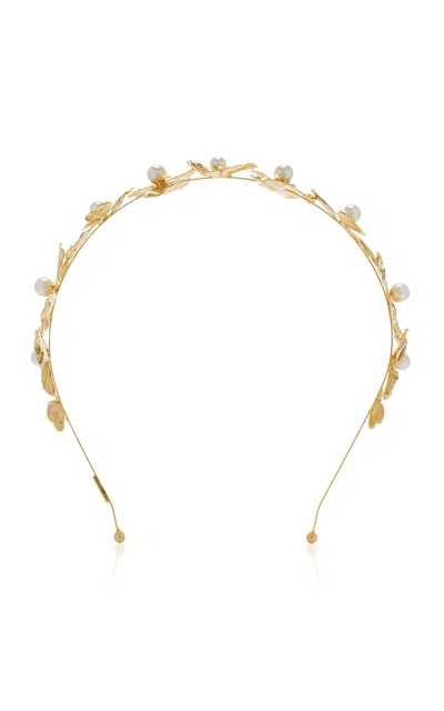 Lelet Ny Eden Pearl-trimmed Metal Poppy Headband In Gold