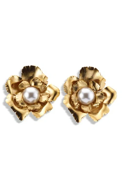 Lelet Ny Jasmine Floral Faux Pearl Button Drop Earrings In Gold