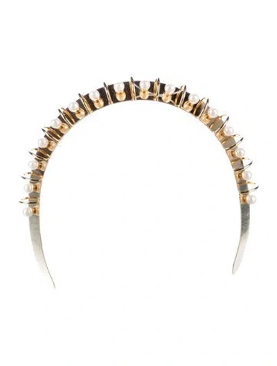 Pre-owned Lelet Ny Metal Pearl Headband In Gold