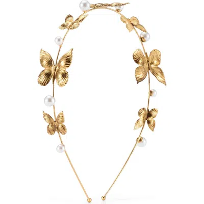 Lelet Ny Silvie Butterfly & Faux Pearl Headband In Gold