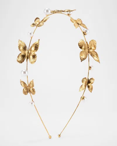 Lelet Ny Silvie Butterfly & Faux Pearl Headband In Gold