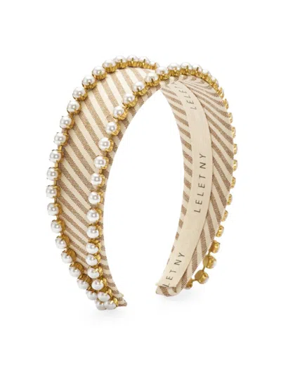 Lelet Ny Women's Lynn Striped Faux-pearl Headband In Sand