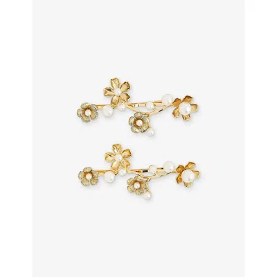 Lelet Ny Womens Brynn Floral 14ct Gold-plated Brass Bobby Pins Set Of Two