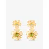 Lelet Ny Womens Green Multi Eden Floral 14ct Yellow Gold Plated-brass And Swarvoski Crystal Drop Earrings