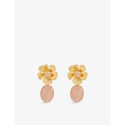 Lelet Ny Womens Rose Quartz/gold Eden Gold-plated Brass, Swarovski Crystal And Quartz Drop Earrings