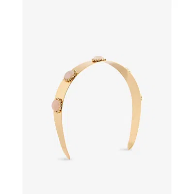 Lelet Ny Womens  Liv Ballchain And Stone Petite 14ct Yellow Gold Plated-brass And Rose Quartz Headban