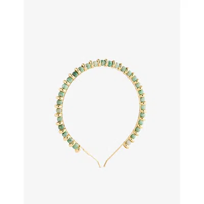Lelet Ny Womens  Xenia 14ct Gold Plated-brass And Jade Beaded Headband