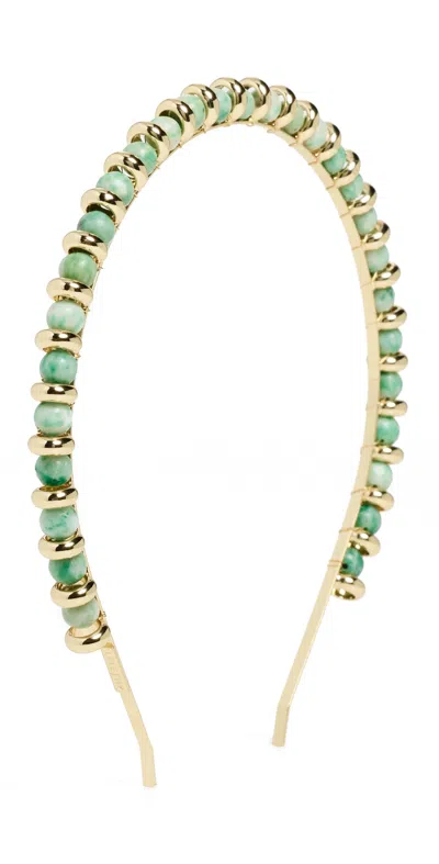 Lelet Ny Xenia Stone Beaded Strand Headband Spotted Jade