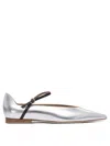 Lella Baldi Pointed Toe Ballerinas With Ankle Strap In White