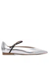 Lella Baldi Pointed Toe Ballerinas With Ankle Strap In White