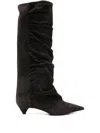 Lella Baldi Ruched Suede Knee-high Boots In Black