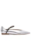 Lella Baldi Pointed Toe Ballerinas With Ankle Strap In White