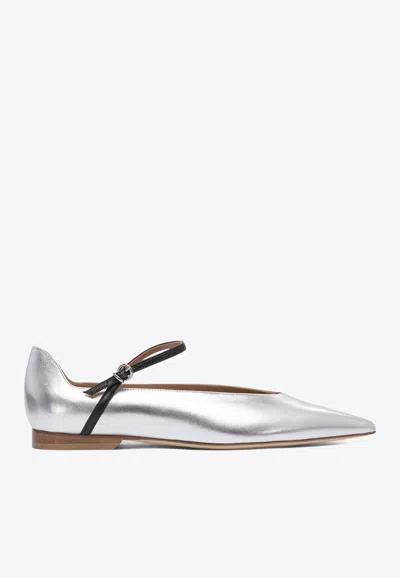 Lella Baldi Théa Laminated Leather Ballet Flats In Silver