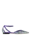 Lella Baldi Woman Ballet Flats Purple Size 7 Leather, Textile Fibers In Purple