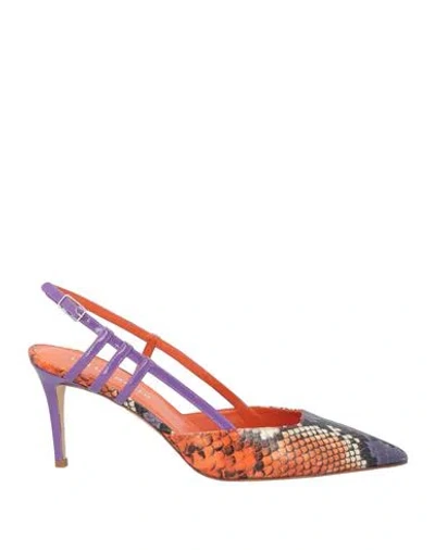 Lella Baldi Woman Pumps Orange Size 6 Leather