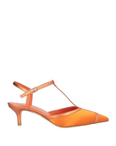 Lella Baldi Woman Pumps Orange Size 8 Leather, Textile Fibers