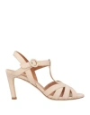 Lella Baldi Woman Sandals Beige Size 11 Leather In Neutral