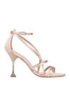 Lella Baldi Woman Sandals Blush Size 7.5 Textile Fibers, Soft Leather In Pink