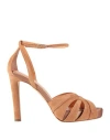 Lella Baldi Woman Sandals Camel Size 7 Leather In Beige