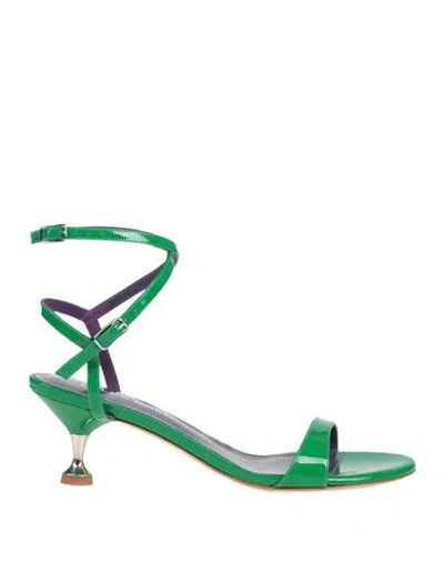 Lella Baldi Woman Sandals Green Size 8 Leather