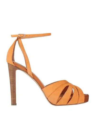 Lella Baldi Woman Sandals Mandarin Size 10 Leather In Orange