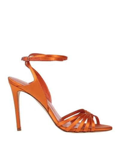 Lella Baldi Woman Sandals Orange Size 8 Textile Fibers