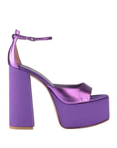 Lella Baldi Woman Sandals Purple Size 7 Leather