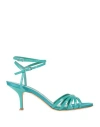 Lella Baldi Woman Sandals Turquoise Size 8 Leather, Textile Fibers In Blue