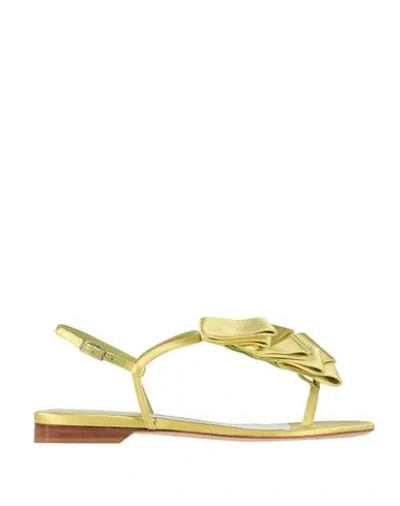 Lella Baldi Woman Thong Sandal Lime Green Size 8 Textile Fibers, Leather